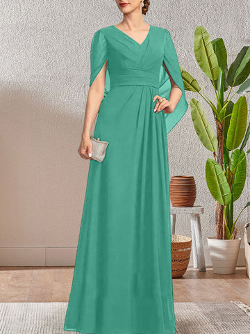 Dark Navy A-Line V-Neck Long Mother of Bride Dress
