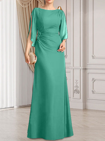 Vestido de corte recto/columna, largo hasta el suelo, de gasa, para la madre de la novia, con plisados ​​y cuentas.