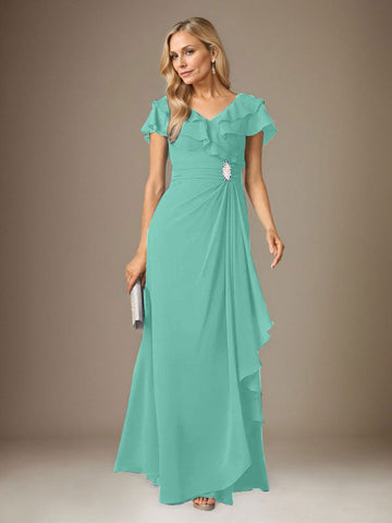 Stormy A-Line V-Neck Ruched Chiffon Dress
