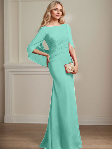 Trumpet/Mermaid Boat Neck Floor-Length Chiffon Mother of the Bride Dress With Pleated
