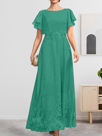 A-line Scoop Ankle-Length Lace Chiffon Mother of the Bride Dress With Sequins