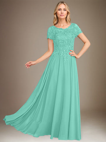 A-Line Scoop Floor-Length Chiffon Mother of the Bride Dress With Applique & Sequins