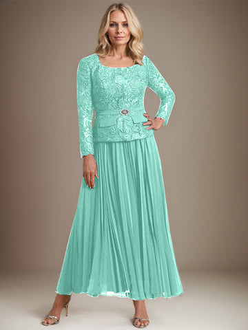 A-line Square Ankle-Length Chiffon Mother of the Bride Dress With Pleated