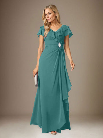 Stormy A-Line V-Neck Ruched Chiffon Dress