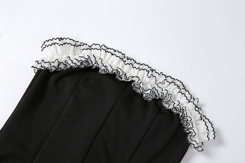 Robe bustier noire de soirée, robe bandage blanche à volants asymétriques, robe de bal noire Y2617