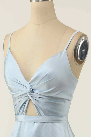 Vestido corto de fiesta plisado con escote en V, nudo retorcido y corte en A Y1866