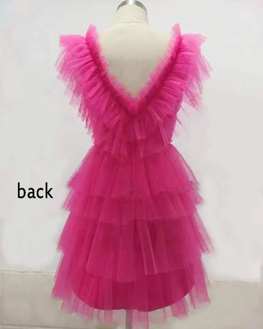 A Line V Neck Tiered Homecoming Dress Tulle Short Prom Party Dresses Y1458