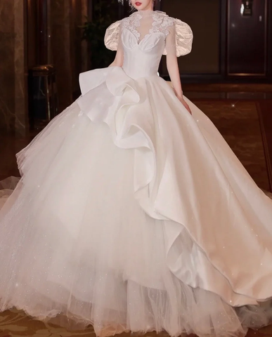 Vestido de novia elegante de corte A y manga larga, modelo Y6789