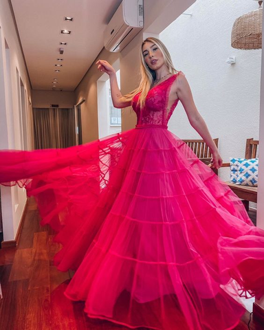 Robe de bal longue trapèze à col en V, robe de soirée formelle Y6149