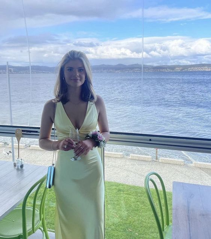 Vestido de fiesta amarillo pastel con escote en V, modelo Y6369