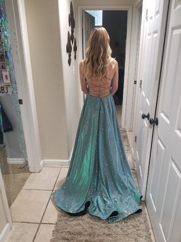 Robe de soirée brillante trapèze à col en V, robe de fin d'études Y6754