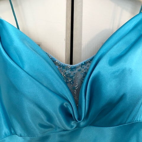 Vestido de noche de sirena de satén azul sencillo con tirantes finos, vestido de fiesta formal Y8404