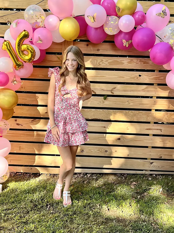 Vestido de verano rosa con estampado floral, vestido de fiesta moderno Y2747