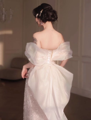 Vestido largo de fiesta rosa de corte A con hombros descubiertos, tul, lentejuelas y cuentas, modelo Y8050