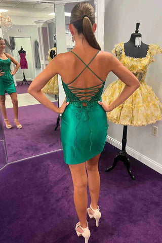 Robe de cocktail verte moulante à lacets pour bal de promo PD534