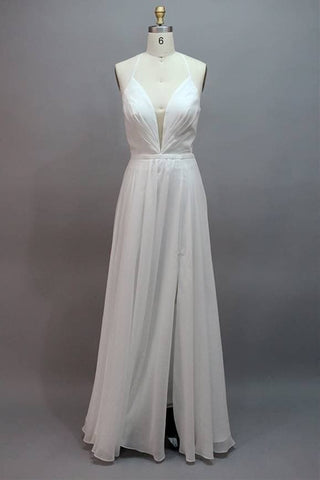 V Neck A-Line Long Prom Dress with Slit VMB65