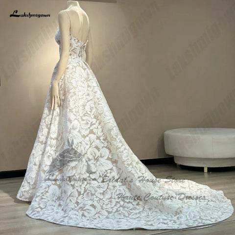 Lakshmigown Robe de mariée bohème en dentelle de luxe à épaules dénudées Robe de mariée scintillante Champagne Robe de mariée en cœur 