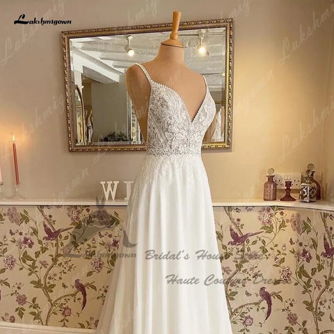 Robe de mariée trapèze bouffante en mousseline de soie Lakshmigown, robe de plage, été, élégante, robe de mariée Hoho, corsage en dentelle à paillettes 