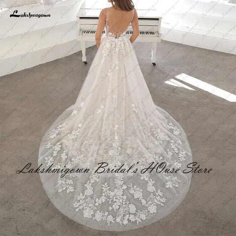 Lakshmigown Robe de mariée sirène 2 en 1 en dentelle vintage, robe de mariée sexy dos nu, jupe amovible 