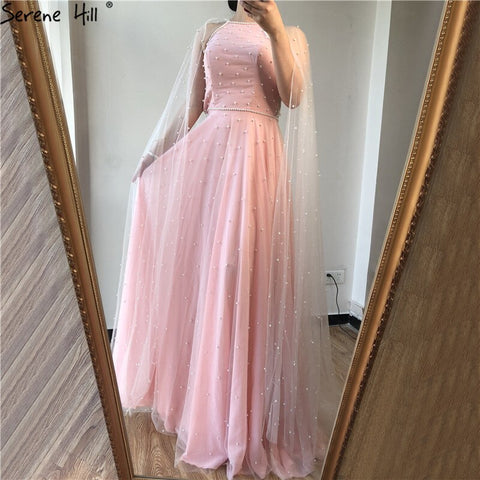 On Sale no return no refundSale Latest Design Pink Backless Sexy Evening Dresses 2025 Pearls Sleeveless shawl Evening Gowns LA60917