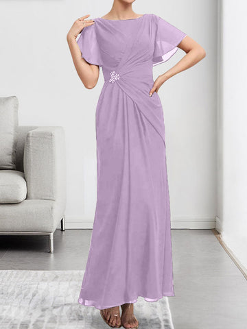 A-line Scoop Ankle-Length Chiffon Mother of the Bride Dress With Beading Pleated