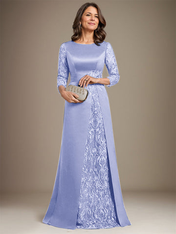 A-Line Scoop Floor-Length Lace Satin Mother Of the Bride Dress With Applique