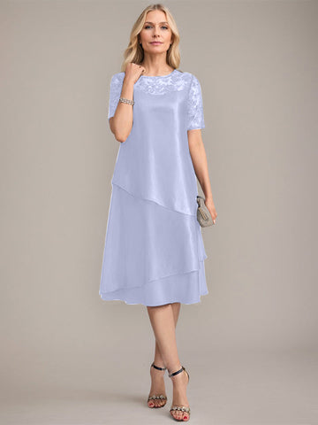 A-Line Scoop Knee-Length Mother of the Bride Dress With Applique & Sequins