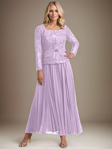 A-line Square Ankle-Length Chiffon Mother of the Bride Dress With Pleated