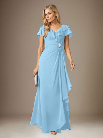 Stormy A-Line V-Neck Ruched Chiffon Dress