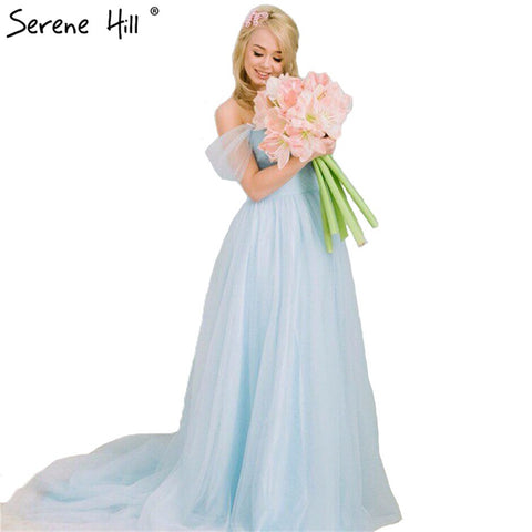 On Sale no return no refundSale Light Blue Off the Shoulder Pregnant Photography Dresses Vintage Wedding Gowns Lace Up Sash 2025 Sexy HA2002