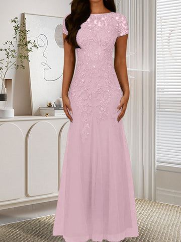 Dark Navy Mermaid Scoop Sequins Tulle Dress