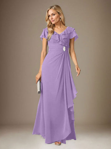 Stormy A-Line V-Neck Ruched Chiffon Dress