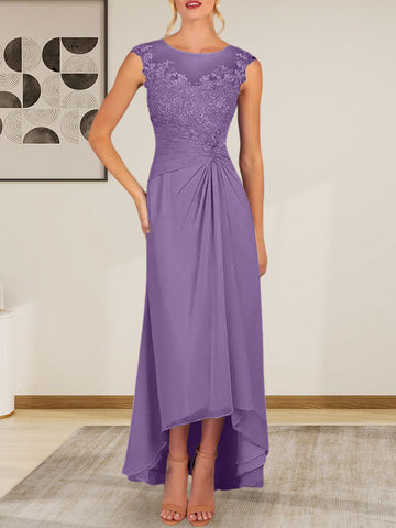 Vestido de gasa de encaje color champán, corte en A, escote redondo