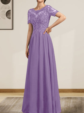 A-line Scoop Illusion Floor-Length Chiffon Lace Mother of the Bride Dress With Sequins Beading