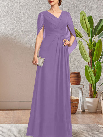 Dark Navy A-Line V-Neck Long Mother of Bride Dress