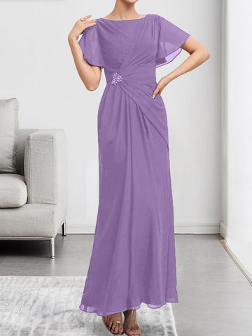 A-line Scoop Ankle-Length Chiffon Mother of the Bride Dress With Beading Pleated