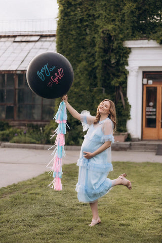 Light Blue Tulle Overlay Dress For Pregnant Pictures