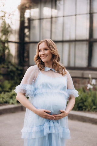 Light Blue Tulle Overlay Dress For Pregnant Pictures
