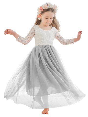 Angelic White Lace A-Line Long Sleeve Tulle Flower Girl Dress