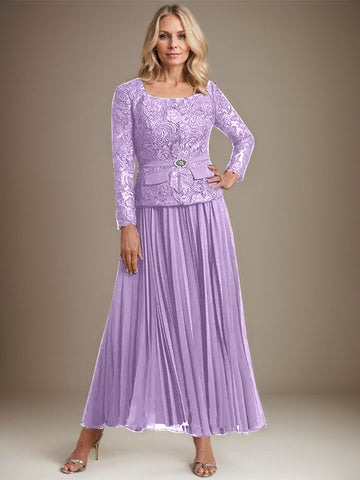 A-line Square Ankle-Length Chiffon Mother of the Bride Dress With Pleated