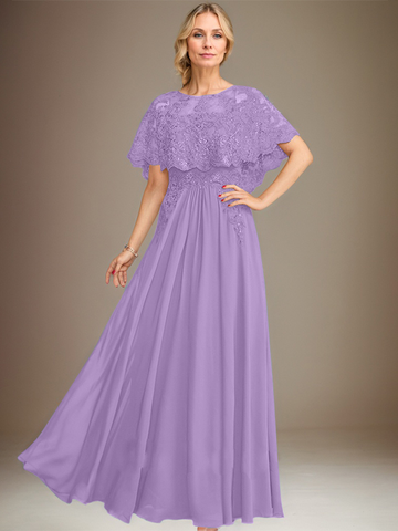 A-line Boat Neck Floor-Length Lace Chiffon Mother of the Bride Dress With Applique Sequins