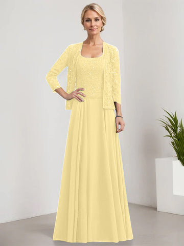 A-line Square Floor-Length Lace Chiffon Mother of the Bride Dress With Sequins