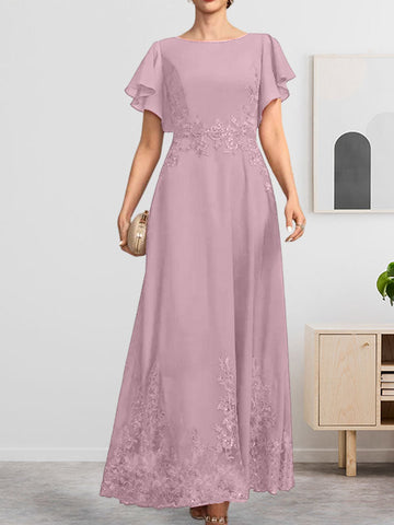 A-line Scoop Ankle-Length Lace Chiffon Mother of the Bride Dress With Sequins