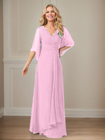 A-Line V-Neck Long Sequins Chiffon Mother Dress
