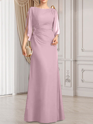 Vestido de corte recto/columna, largo hasta el suelo, de gasa, para la madre de la novia, con plisados ​​y cuentas.