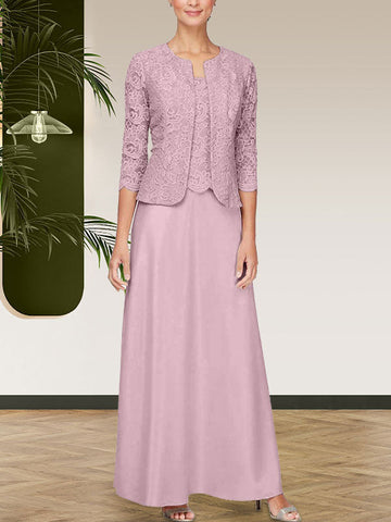 Glitter Lace & Satin Skirt Jacket Dress with Open Jacket