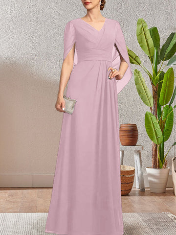 Dark Navy A-Line V-Neck Long Mother of Bride Dress