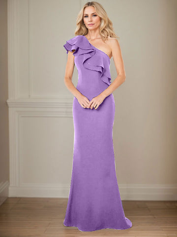 A-line One Shoulder Floor-Length Chiffon Mother of the Bride Dress With Ruffles