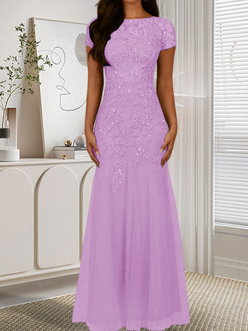 Dark Navy Mermaid Scoop Sequins Tulle Dress