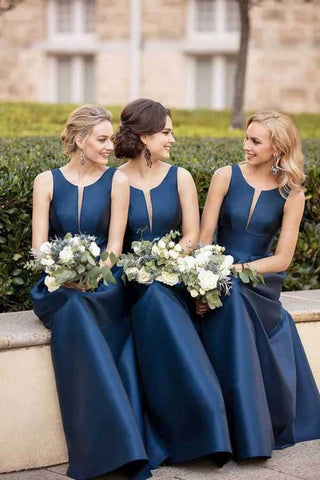 Satin A-line V-neck Bridesmaid Dresses, Wedding Party Dresses